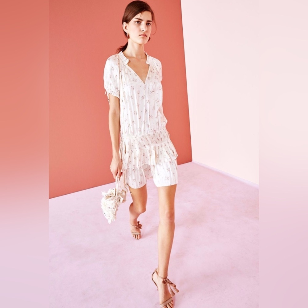 Ulla Johnson Nora Satin Plissé Mini Dress Prairie floral